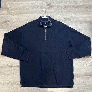 Tommy Bahama Sweater Mens Size L Quarter Zip Cotton  Navy Blue Pullover‎